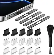 20-Pack USB-C Dust Protection Plugs, Dustproof Adhesive Cover, Type-C Charging Port Cover, Earphone Speaker Mesh, for Most Type C Mobile Phone Tablet Accessories with Plastic Cleaning Brush