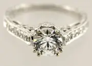 18k white gold Kirk Kara engagement ring 1ct round CZ center .37ctw accents NEW