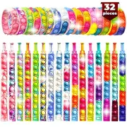 32Pcs Push Pop Bracelet Fidget Toy Pack, Stress Relief Bubble Sensory Wristband