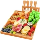 Easoger Bamboo Cheese Board & Knife Set - 14” x 11” Large Charcuterie Board