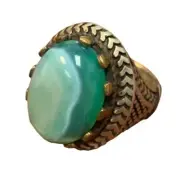 Handmade in Turkey Green Chalcedony Mens Size 11 Sterling Silver Statement Ring