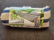 Brookstone 59 In Woven Double Hammock Teal Blue/ Striped New 500 lb Capacity