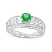 5.0mm Lab-Created Emerald and White Sapphire Engagement Ring in Sterling Silver