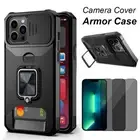 For iPhone 13 Armor Case Slide Camera Lens Protective Ring Cover& Anti Apy Glass