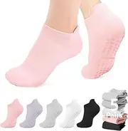 [SGQTZDZQ] 5 Pairs Yoga Socks for Women Non Slip, Pilates Grip Socks Women, Breathable Grippy Socks Pilates Ballet Hospital Workout Running Gym, Size UK 4-7, black, white, grey, pink and purple, 4.5-8
