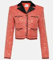 [Self-Portrait] Self-Portrait Cropped sequined bouclé jacket AU 4 red