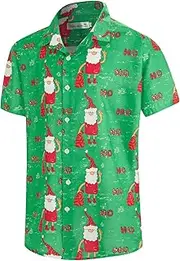 [Yoimira] Christmas Hawaiian Shirt for Men,Funny Men's Hawaiian Shirts Santa Claus Tropical Button-Down Casual Short Sleeve
