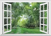 FLFK Fake Window Wall Sticker - Jungle Faux Window Wall Mural for Wall Decor, Stick and Peel Wall Decals, 24"x16"