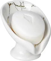 Soap Dish, Soap Holder Self Draining Leaf Shape Soap Dishes, Ceramic Drain Soap Dish for Sink Bathroom Shower Kitchen, Easy to Clean Keeps Soap Dry, C