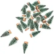 MOLUCKFU 24pcs Xmas Pine Trees with Wooden Base Artificial Holiday Decorations for Table Decor Lightweight and Micro Landscape Ornaments for DIY Activities