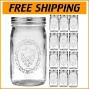 12-Pack 32 oz Wide Mouth Mason Jars with Airtight Lids for Canning and Storing