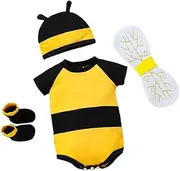 Dressy Daisy Newborn Infant Baby Honey Bee Onesie Romper Costume Bodysuit Party Dress Up Set with Wings, Socks and Hat Size 0 to 12 Months