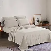 CHUFFED Linen Bed Sheet, Linen Cotton Bed Sheet, Breathable Bed Linen for Farmhouses, Soft Washed Finish Bed Sheet Only 1 Bed Sheet (275 cm x 275 cm, Beige)