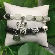 2 PC Handmade Bohemian Beaded Stackable Stretch Bracelet Set New Free Ship 5056