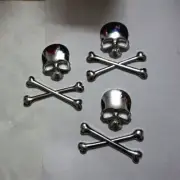 3x Big Silver Chrome Skull Crossbones skeleton Metal Decal Emblem Sticker Badge (for: Porsche)
