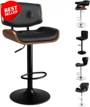 "Kayla Adjustable Swivel Bar Stool | 62.5-84cm Seat, Anti-Slip Base, All Black f