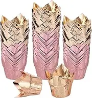 uxcell 100 Pcs Tulip Cupcake Liners, Muffins Liners Aluminum Foil Cupcake Wrappers Baking Cups Muffins Liners for Wedding Birthday Party Supplies, Champagne Gold/Rose Gold