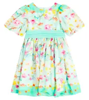 [Patachou] Patachou Balloon-sleeve floral dress Y 14 blue