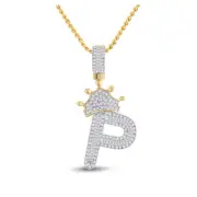 10K Yellow Gold Mens Baguette Diamond Crown P Letter Charm Pendant 5/8 Cttw