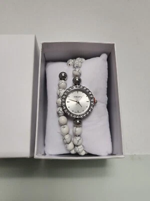 Strada Howlite White Beaded Watch & Bracelet Set - B9