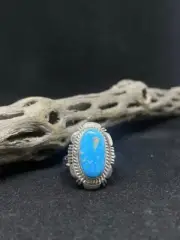 Native American Navajo Santa Rita Turquoise Sterling Silver Ring Size 8