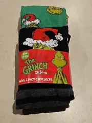 The Grinch Dr .Seuss Mens 2 Pack Crew Socks Brand New Size 8-13