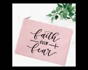 Faith Over Fear Scripture Makeup or Storage Bag