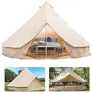 Tent Canvas Tent with Stove Hole Cotton Canvas Tents Tent for Camping 4-Season Waterproof Tent for Family Camping Outdoor Glamping, Luxury Teepee