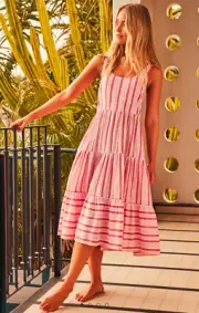 Mister Zimi Winifred Midi Dress Pink Stripe Sz 14