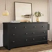 LIKIMIO Dresser 8 Drawer with Charging Station and Storage Bag, Wood Storage Chest of Drawers for Bedroom Living Room Hallway Entryway, Black
