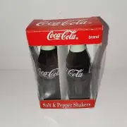 Coca-Cola Brand Ceramic Salt & Pepper Shaker Set 5" Contour Bottle 1996