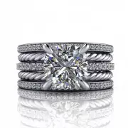 Rope Shank Wedding Bridal Set Rings 14K White Gold Over 2.1 Ct Simulated Diamond