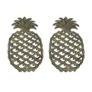 Zeckos 2 Piece Antique Bronze Finish Tropical Pineapple Cast Iron Trivet Set