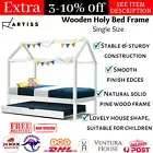 Artiss Single Size Bed Frame Wooden Timber White Canopy Mattress Holy Bedframe