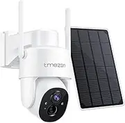 Solar Powered Security Camera TMEZON Outdoor Wireless 360° PTZ Camera for Home Surveillance with 3MP Night Vision Pan Tilt Solar Powered, Motion Detection Record 2.4Ghz WiFi vicohome app