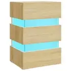 LED Lights Bedside Table Wooden Drawers Side Storage Cabinet Nightstand Lamp