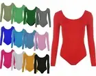 Womens Plain Round Neck Long Sleeve Slim Fit Stretchy Leotard Bodysuit Top