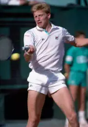 Boris Becker of West Germany in action during the French Open at - Old Photo
