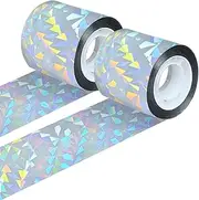 Double Sided Reflective Bird Scare Tape, Holographic Sparkly Bird Tape, Flash Reflective Ribbon for Birds Woodpeckers Pigeons Keep Away from House Garden Patio (2, 524.9 Ft)