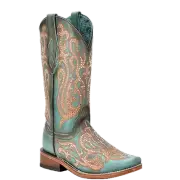 Corral Ladies Distressed Turquoise-Honey Western Boots C4095