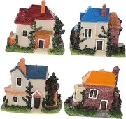 HEMOTON 4pcs Miniature House Figurines Vivid Ornaments for Micro Landscape Decoration for Home Decor and Scene Layouts and Safe Materials