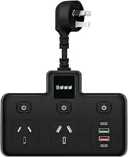 20W PD Fast Charging USB C Power Board, 3 Individual Switch Power Strip 0.2M Extension Power Cord, 2 AC Outlets and 4 USB, Max 3250W Surge Protection Powerboard, Mountable for Home, Office Black
