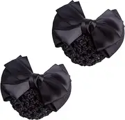 2PCS Black Bowknot Decor Snood Net Barrette Hair Clip Bun Cover - Snoods for Women, Hair Snood, Hair Nets for Buns, Bun Cover, Black Hair Nets for Buns, Snoods for Women Hair