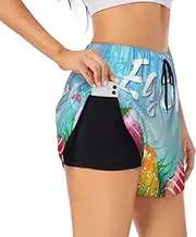 [JBYJBX] Easter Egg Bunny Grass Wooden Print Shorts Athletic Running Women's Workout Pockets Gym Quick-Dry Sport Hiking Elastic