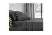 Ardor Single Bed 1000TC Cotton Rich Flat Fitted Pillowcase Sheet Set Charcoal