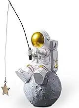 Astronaut Figurine Statue, Astronaut Fishing Star Figure Sculpture for Desktop & Tabletop Decor, Resin Spaceman Planet Desk Ornament for Outer Space Themed Bedroom Decor, Cake Toppers Decoration Model