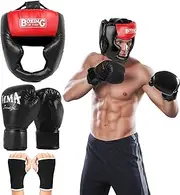 Bestbless Boxing Headgear, Boxing Head Gear Sparring Safety Head Guard with Gloves, Boxing Protective Gear Helmet for Sparring MMA Muay Thai Kick Brace Boxing Gear for Adult Kids