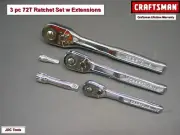 Craftsman 3 Pc LOW PROFILE Ratchet Socket Wrench Set 1/2" 3/8" & 1/4" Dr