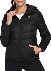 [MoFiz] Womens Fleece Lined Softshell Jacket Hooded Lightweight Insulated Puffer Hybrid Down Jacket Full Zip Running Coat