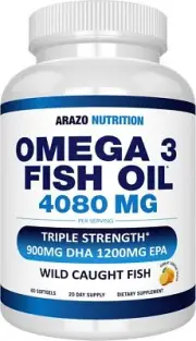 Arazo Nutrition Wild Caught Omega 3 Fish Oil 4,080mg High EPA 1200mg DHA- 60 ct